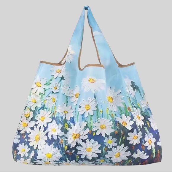 Floral Painting Nylon Shopping Tote Large Capacity Folding Bag - Picture 1 of 3